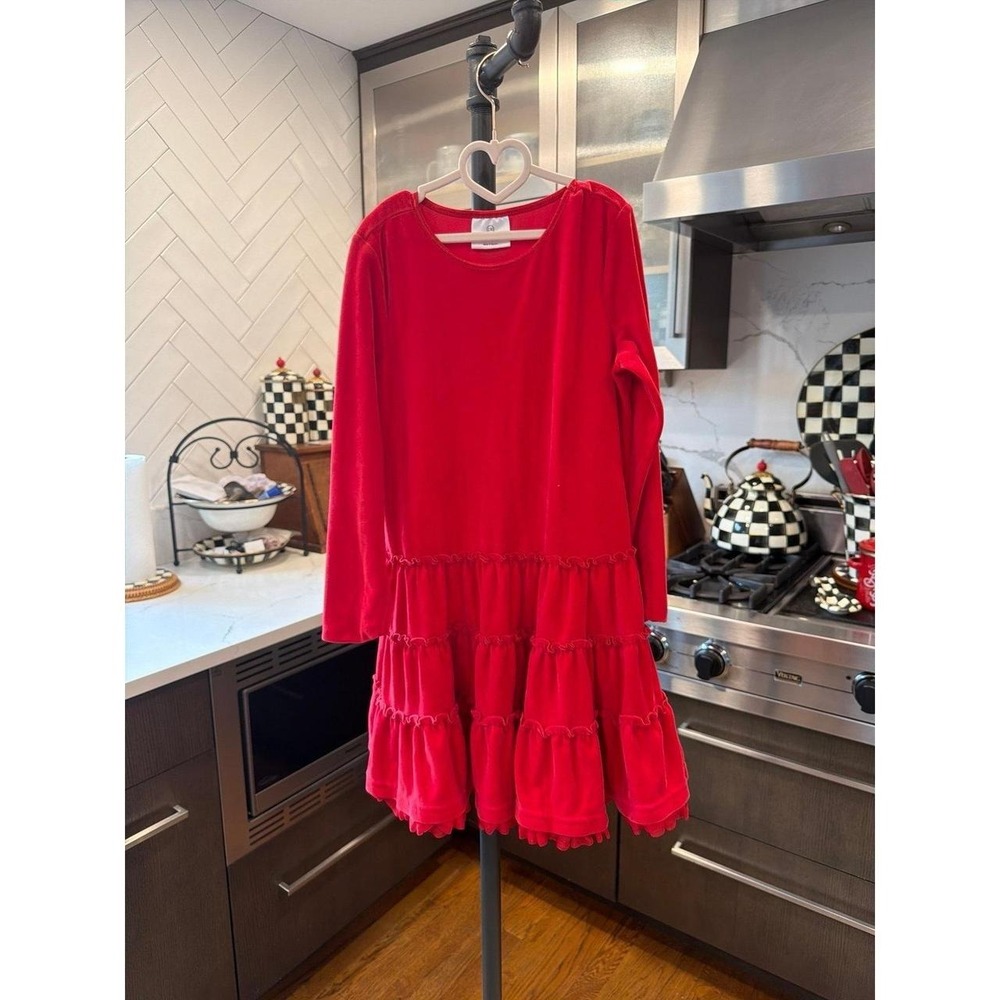 Hanna Andersson red velour party dress featuring a tiered, ruffled skirt 8